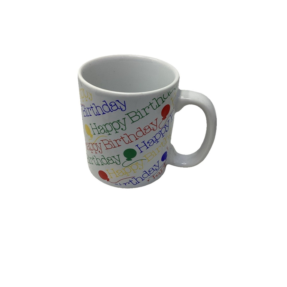 Vintage Enesco Happy Birthday Rainbow Colored 4" Mug with Balloons